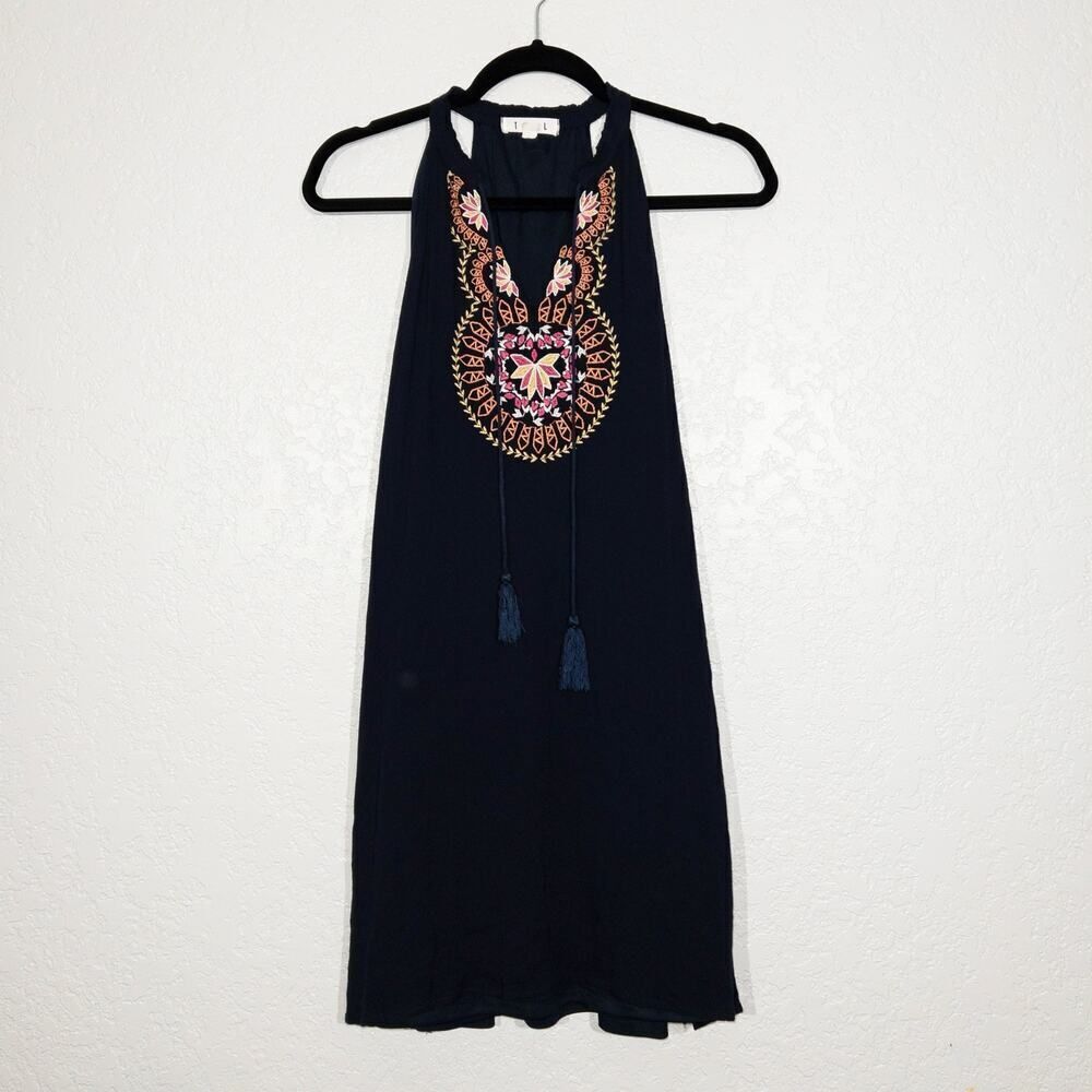 THML Navy Blue‎ Embroidered Tassel Shift Dress Size Large